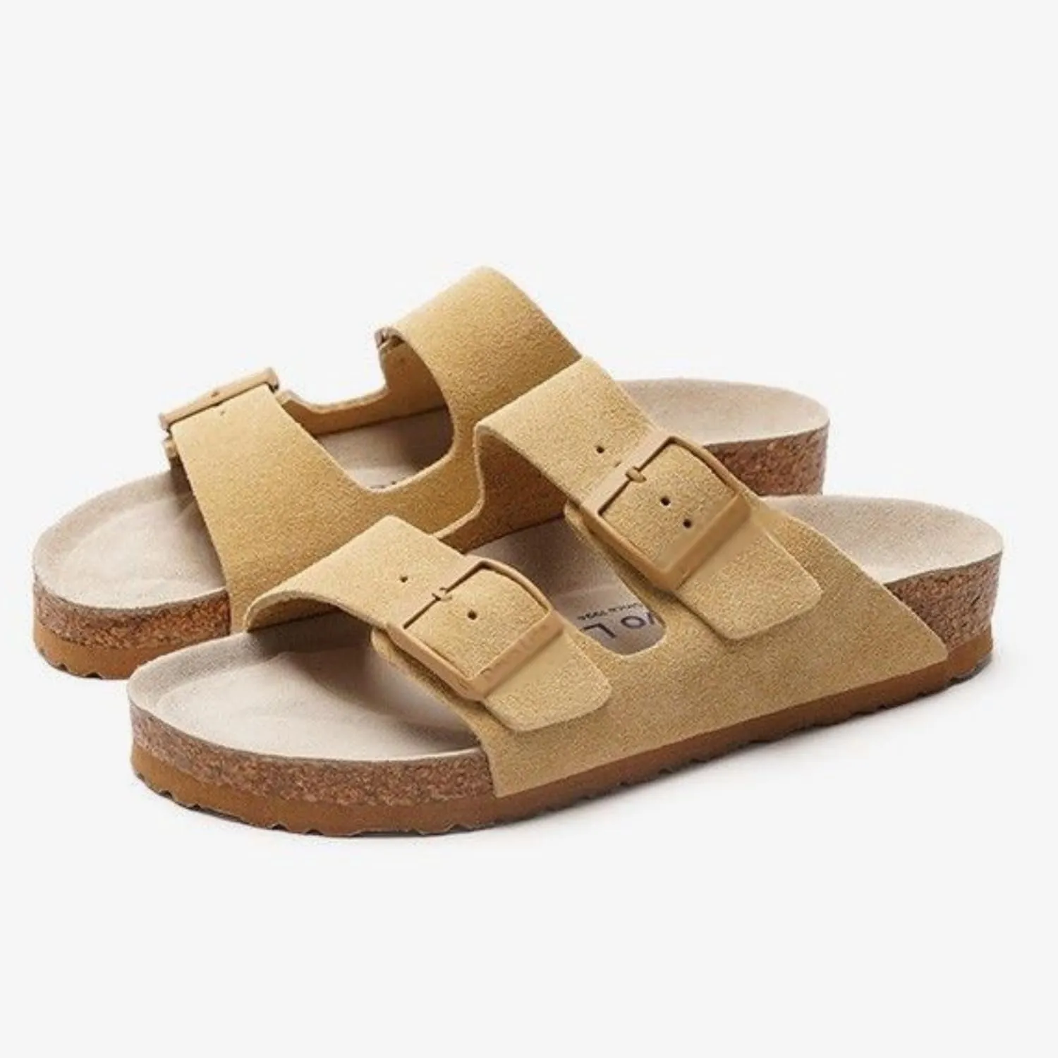 Leather Sandals for Women - Suede Buckle Summer Slides, Comfortable Beach Vacation Sandals, Flat Clogs & Slip on for Women
