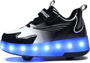 LED Light Up Roller Shoes 2 Wheeled Skate USB Chargable Sneaker Shoes for Kids Size 5.5 Big Kid