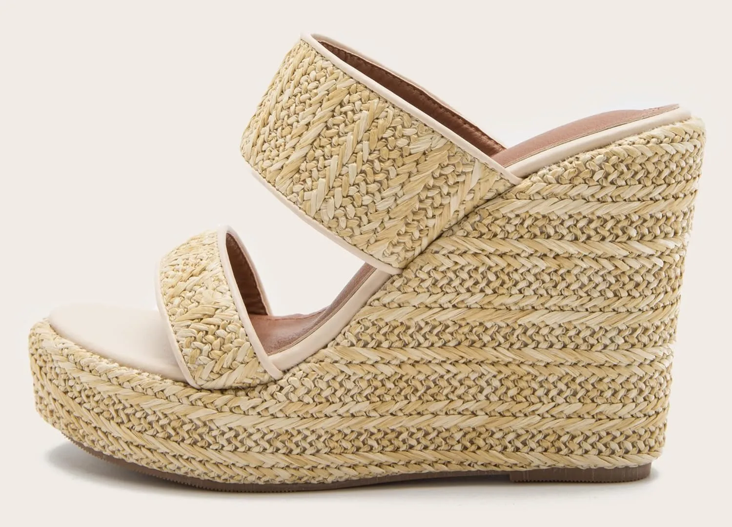 LizFoYa Women Woven Jute Braids Platform Sandal Shoes Two Straps Summer Comfort Espadrille Wedge Heels