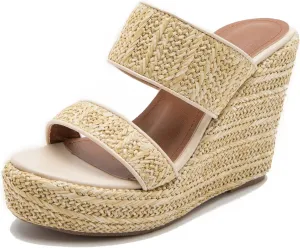 LizFoYa Women Woven Jute Braids Platform Sandal Shoes Two Straps Summer Comfort Espadrille Wedge Heels