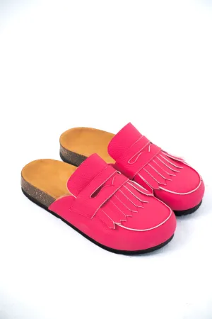 Loafer Clogs " Fringed " - Vibrant Fuchsia