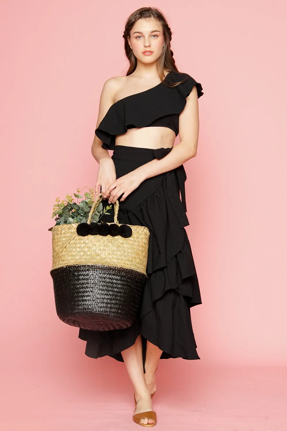 LOLITA Asymmetric Ruffle Crop Top (Black)