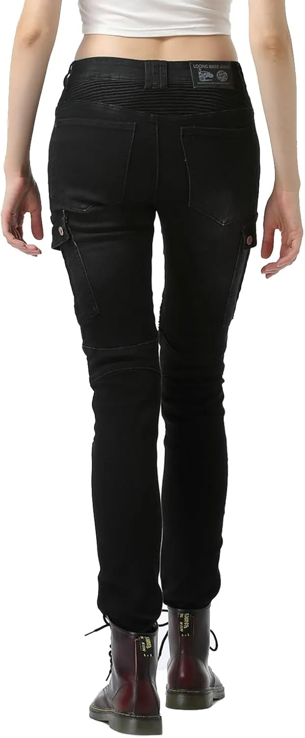 LOMENG Motorcycle Riding Pants Motocross Cycling Jeans Slim Stretch Pants CE Knee Hip Removable Armored for Women