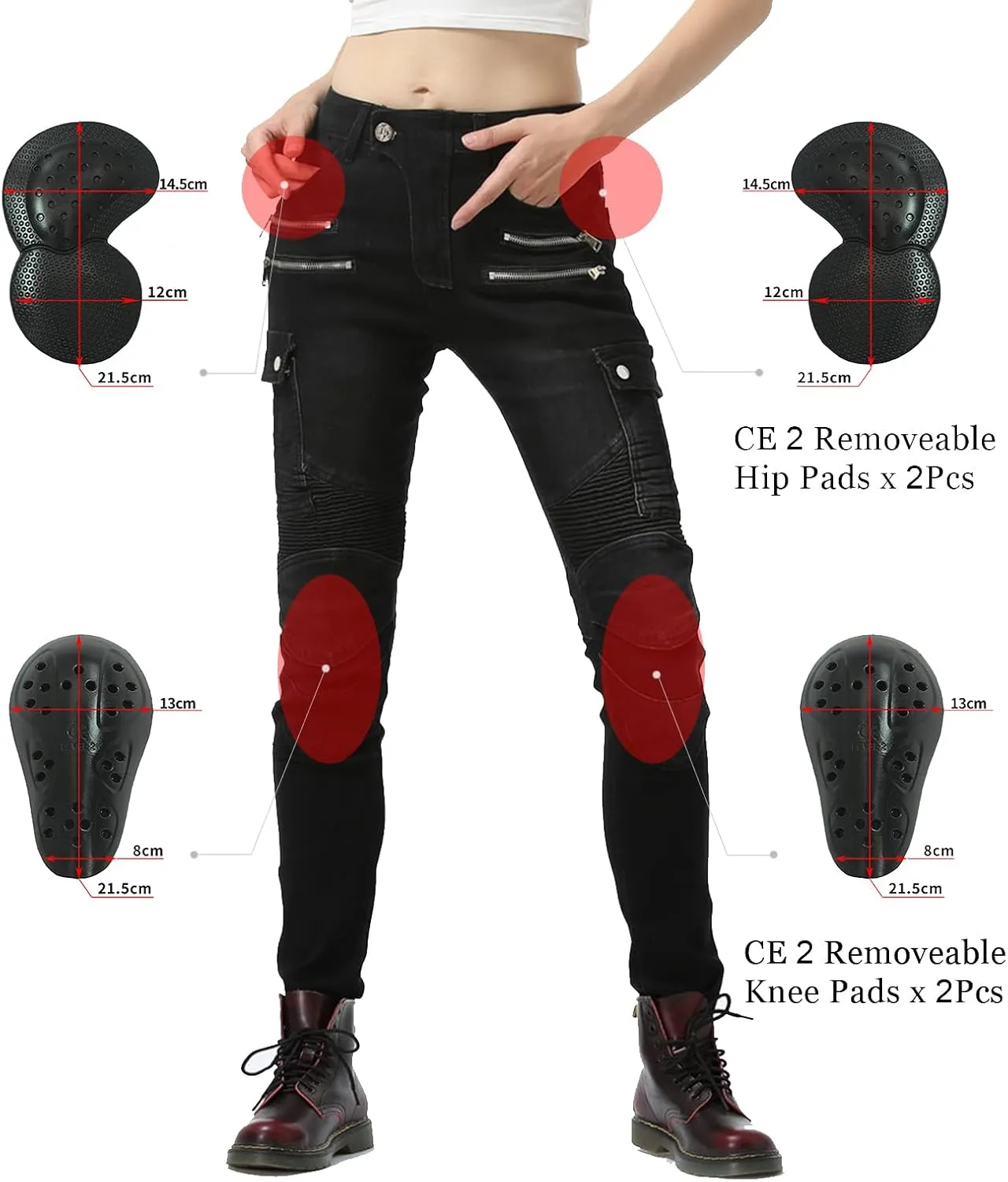 LOMENG Motorcycle Riding Pants Motocross Cycling Jeans Slim Stretch Pants CE Knee Hip Removable Armored for Women