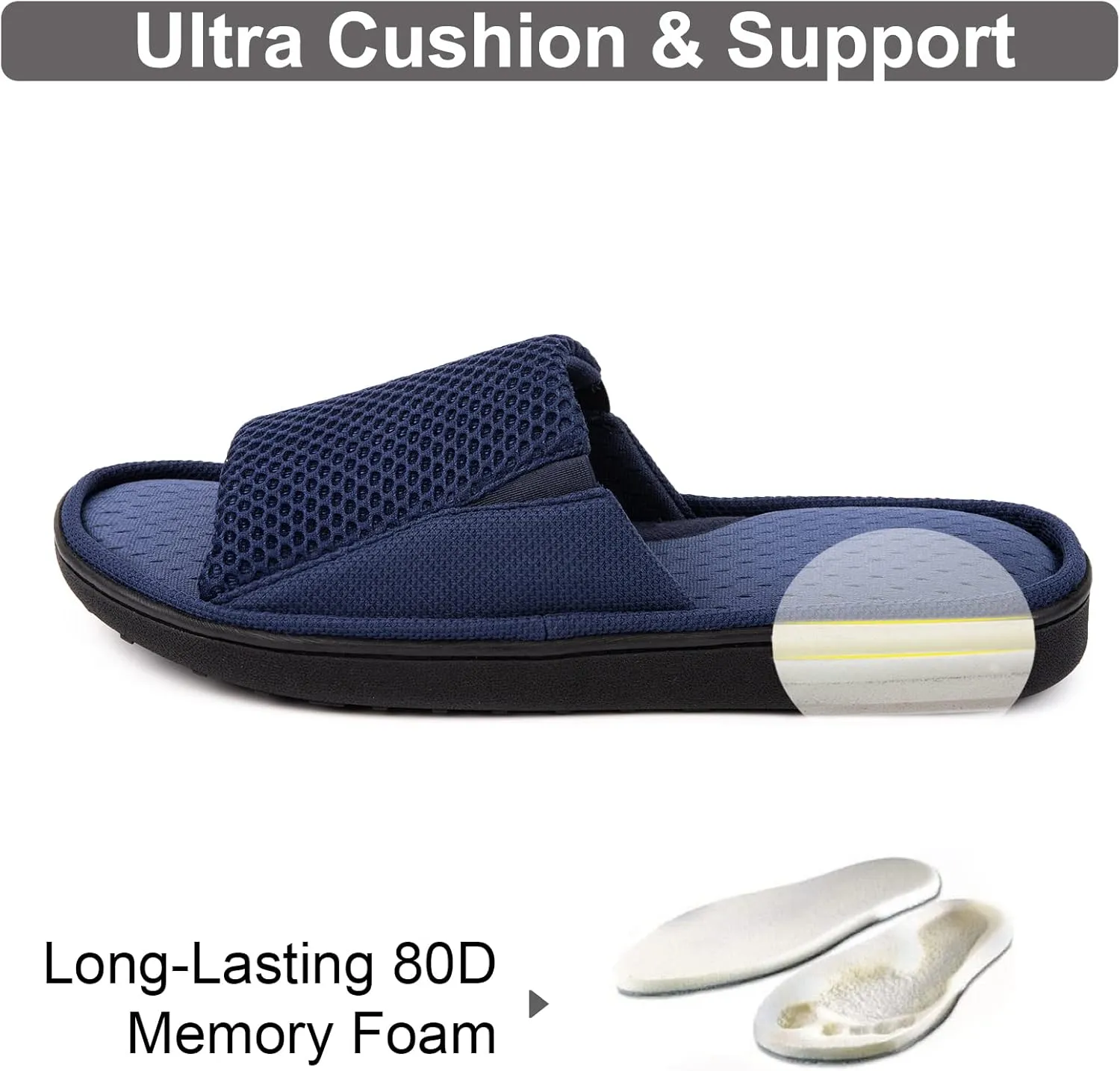 LongBay Men's Comfy Memory Foam Slide Slippers Breathable Mesh Cloth House Shoes