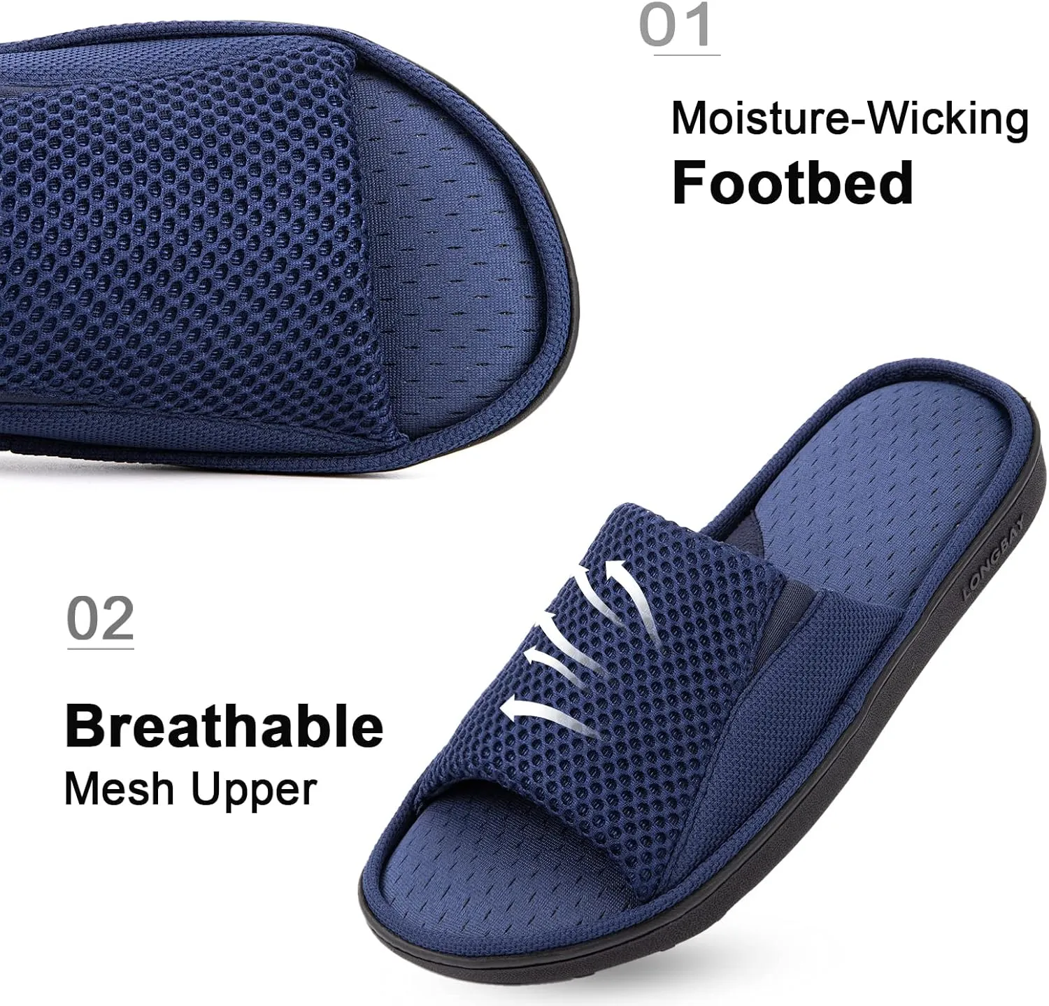 LongBay Men's Comfy Memory Foam Slide Slippers Breathable Mesh Cloth House Shoes