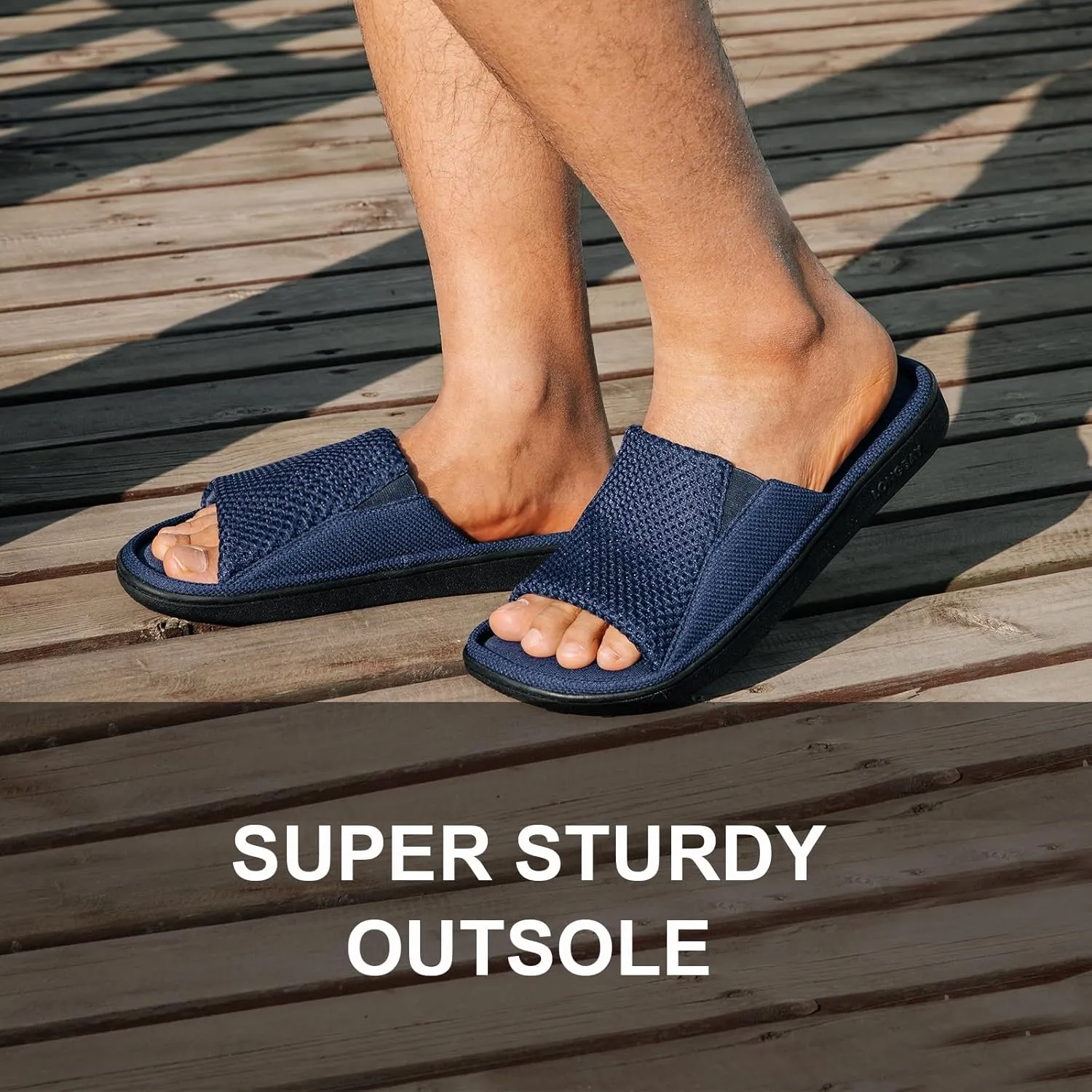 LongBay Men's Comfy Memory Foam Slide Slippers Breathable Mesh Cloth House Shoes