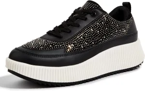 LUCKY STEP Women's Platform Sneakers Rhinestone Fashion Chunky Casual Sparkly Retro Braided Walking Shoes