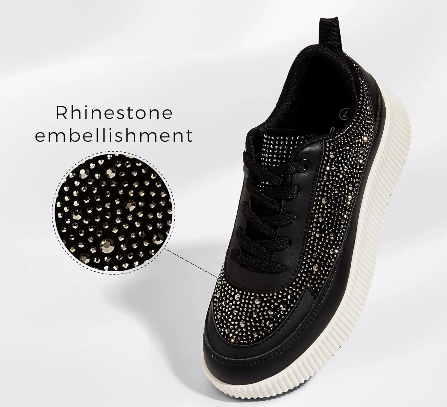 LUCKY STEP Women's Platform Sneakers Rhinestone Fashion Chunky Casual Sparkly Retro Braided Walking Shoes