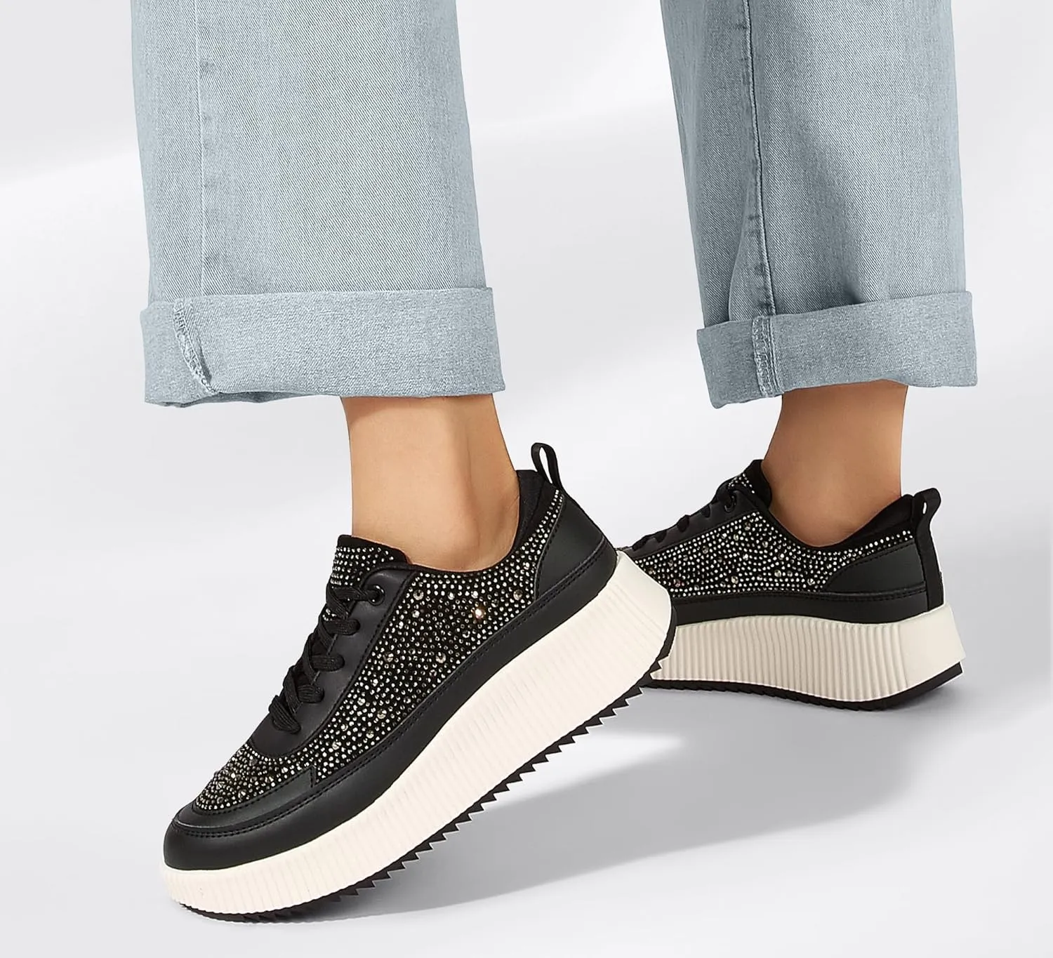 LUCKY STEP Women's Platform Sneakers Rhinestone Fashion Chunky Casual Sparkly Retro Braided Walking Shoes