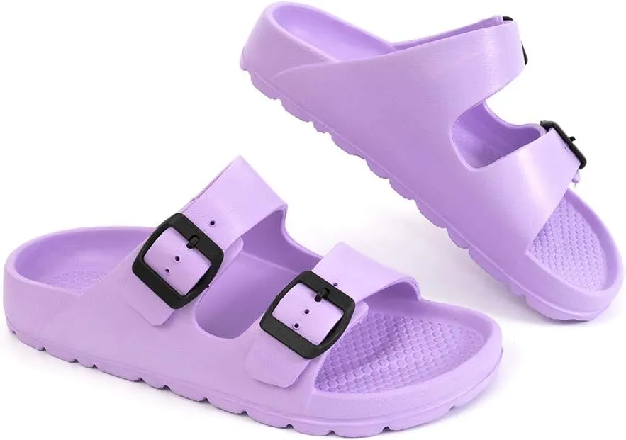 Luffymomo Adjustable Slip on Eva Double Buckle Slides Comfort Footbed Thong Sandals for Womens