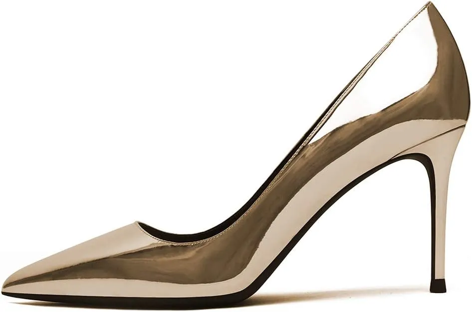 Lutalica W Women's Classic Pointed Toe Slip On 3.5 Inches Basic Medium High Heel Pumps Shoes for Work Party Wedding