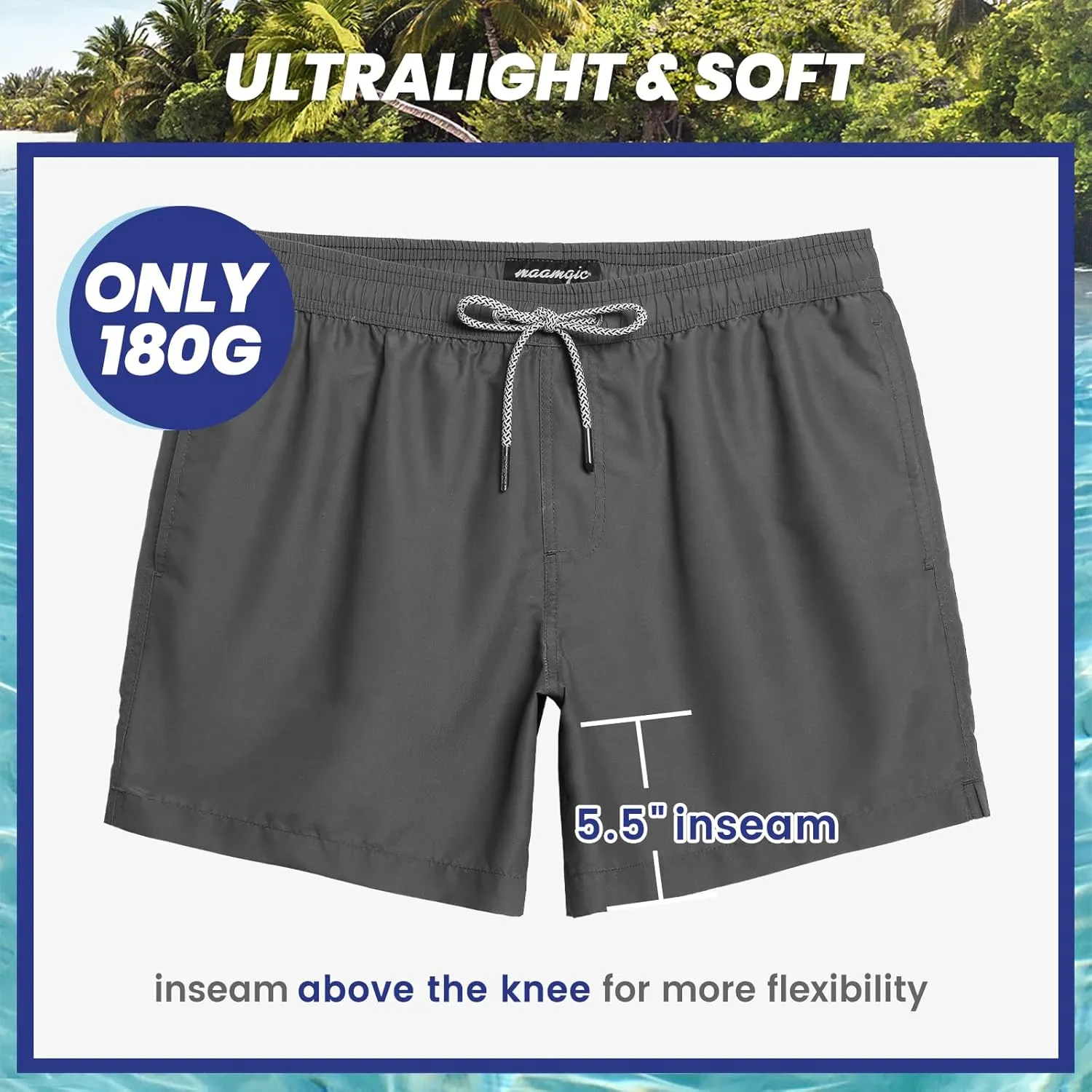 maamgic Mens Swim Trunks 5" with Mesh Lining Quick Dry Bathing Suits for Men Swim Shorts Swimwear