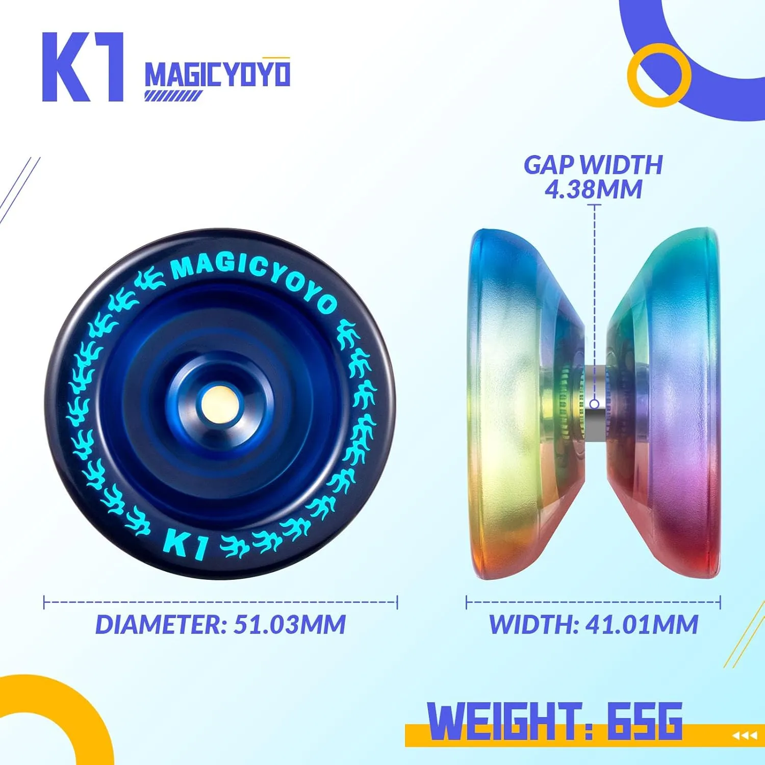MAGICYOYO K1 Pack of 2 Yoyos for Kids, Responsive YoYos with Yoyo Storage Case,12 Strings and Unresponsive Bearing Kit for Dual Purpose Use ( Dark Blue & Blue Pink Yellow)