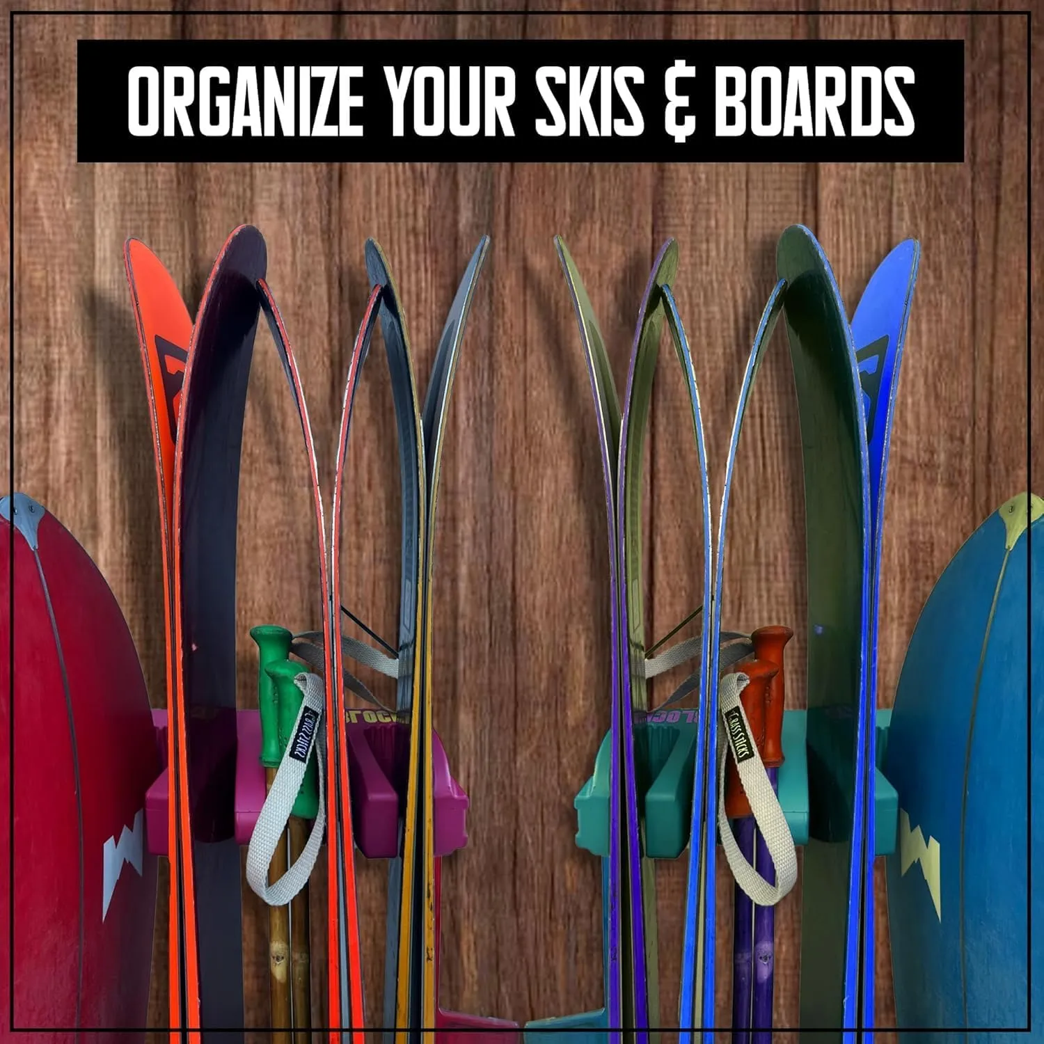 Magnetic Ski Holder and Snowboard Rack - Anti-Slip Design Scratch-Proof, Portable Storage Solution Ski Rack for Garage, Cargo Box, Cars, Ski Bags,Fishing poles and Outdoor Adventures (Black, One Pack)