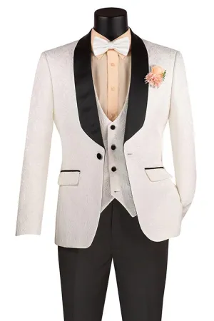 Marcus Weathered White Vinci Slim Fit Paisley Vested Tuxedo