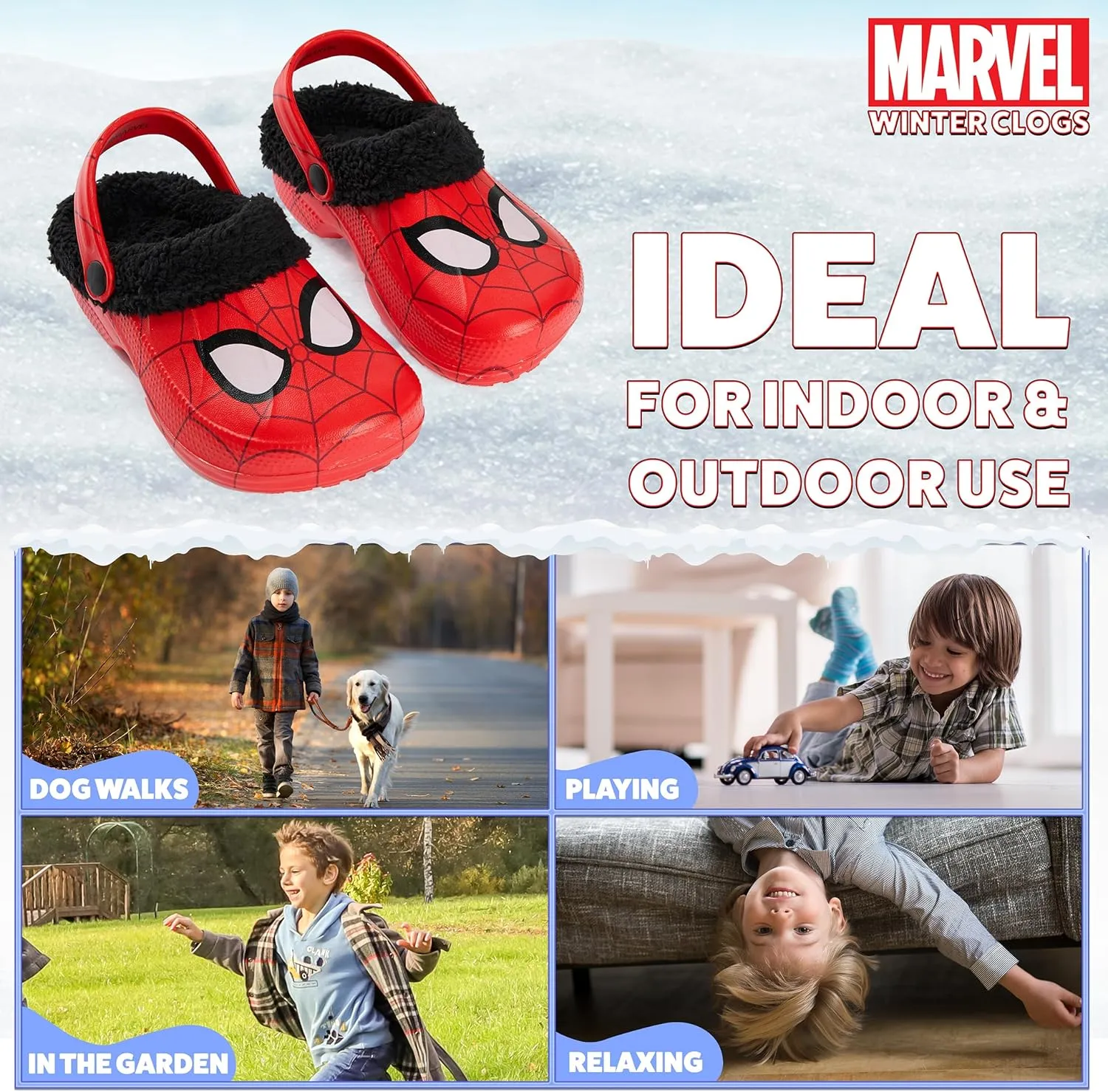 Marvel Spiderman Boys Winter Clogs, Fleece Lined Clogs Garden Shoes Spidey Gifts