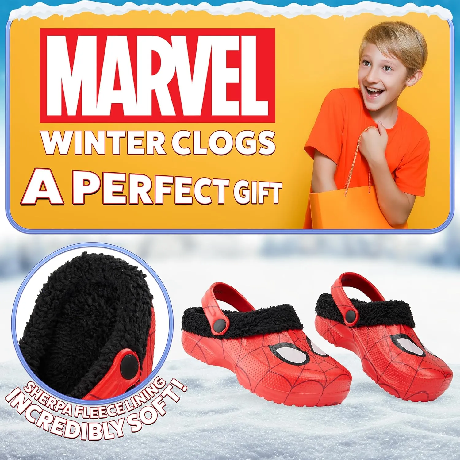 Marvel Spiderman Boys Winter Clogs, Fleece Lined Clogs Garden Shoes Spidey Gifts