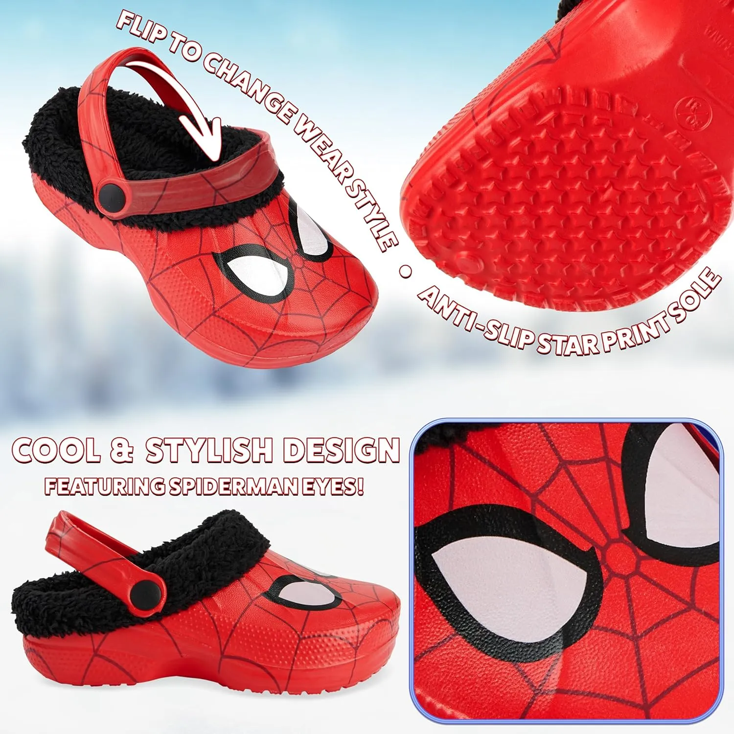 Marvel Spiderman Boys Winter Clogs, Fleece Lined Clogs Garden Shoes Spidey Gifts