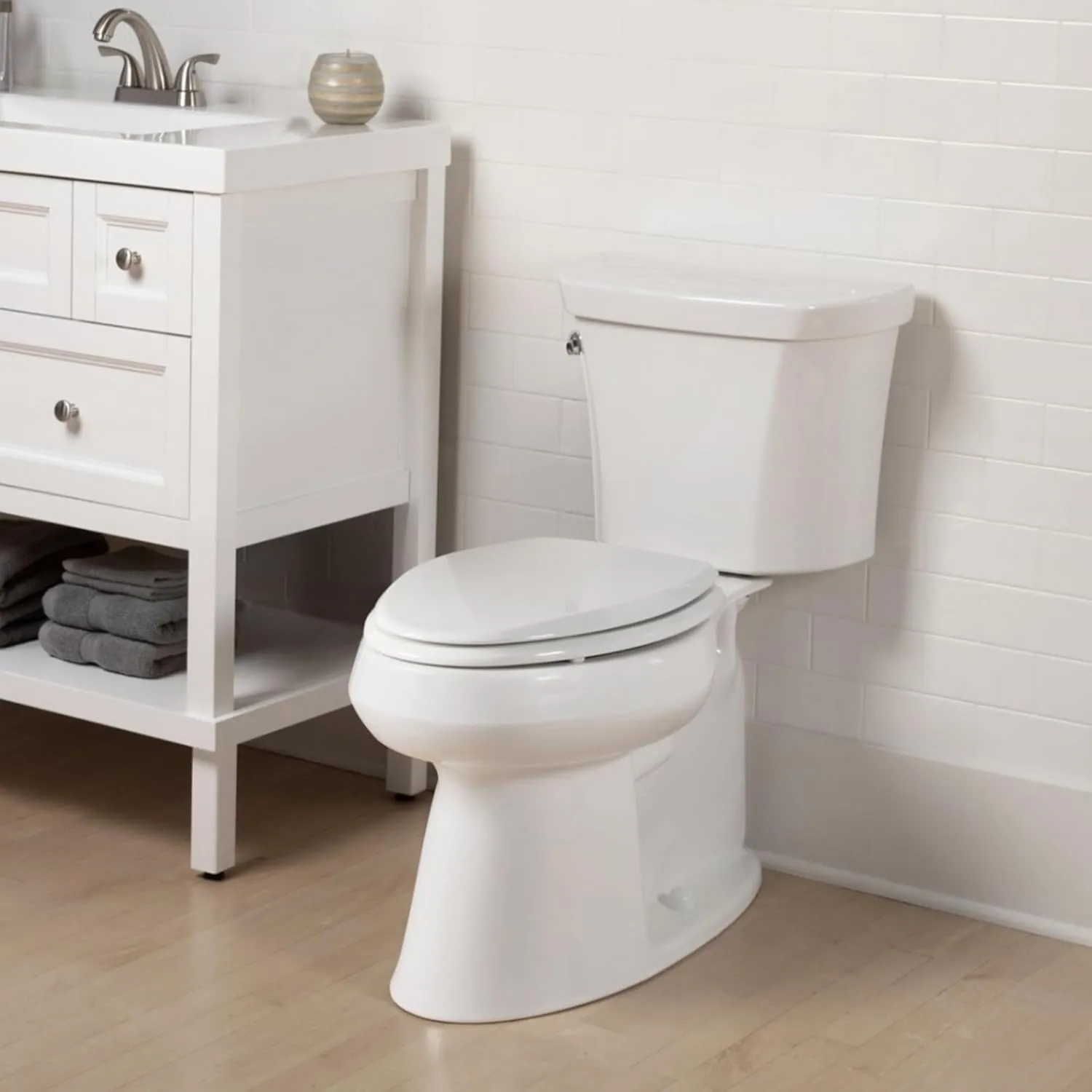 Mayfair Cassel Slow Close Toilet Seat, Easy Clean, Non Slip Premium Wood Seat, Easy Install, Elongated, White