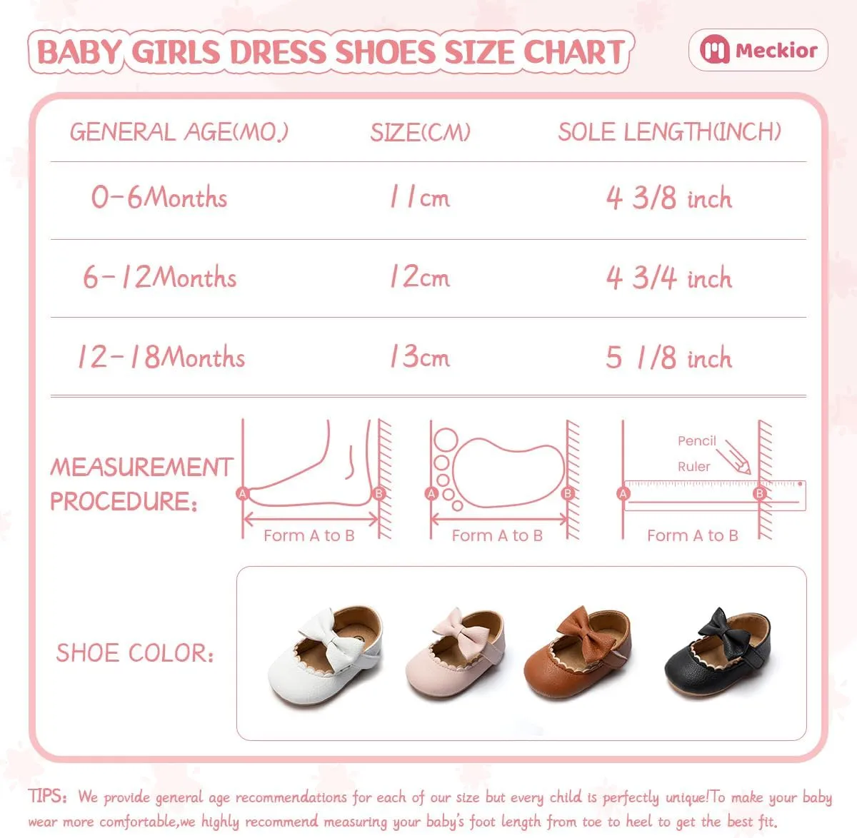 Meckior Infant Baby Girls Soft Sole Bowknot Princess Wedding Dress Mary Jane Flats Prewalker Newborn Light Baby Sneaker Shoes