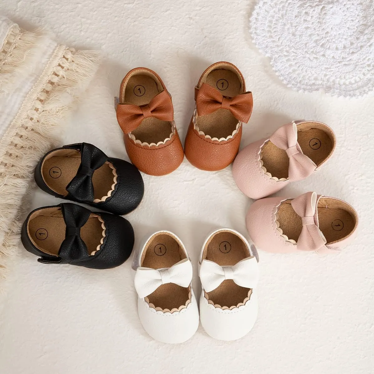 Meckior Infant Baby Girls Soft Sole Bowknot Princess Wedding Dress Mary Jane Flats Prewalker Newborn Light Baby Sneaker Shoes