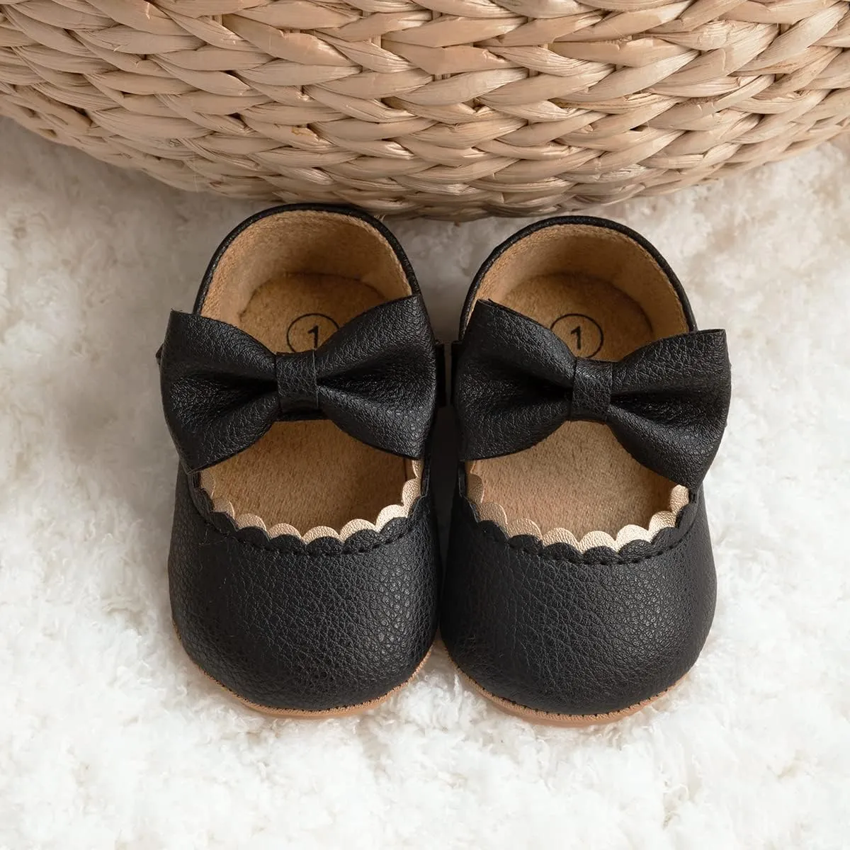 Meckior Infant Baby Girls Soft Sole Bowknot Princess Wedding Dress Mary Jane Flats Prewalker Newborn Light Baby Sneaker Shoes