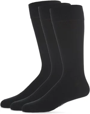 MeMoi Men's 3 Pair Pack Flat Knit Mercerized Cotton Crew Socks