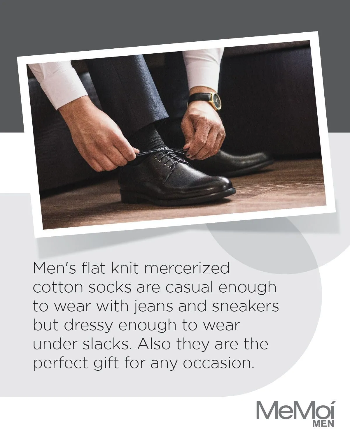 MeMoi Men's 3 Pair Pack Flat Knit Mercerized Cotton Crew Socks