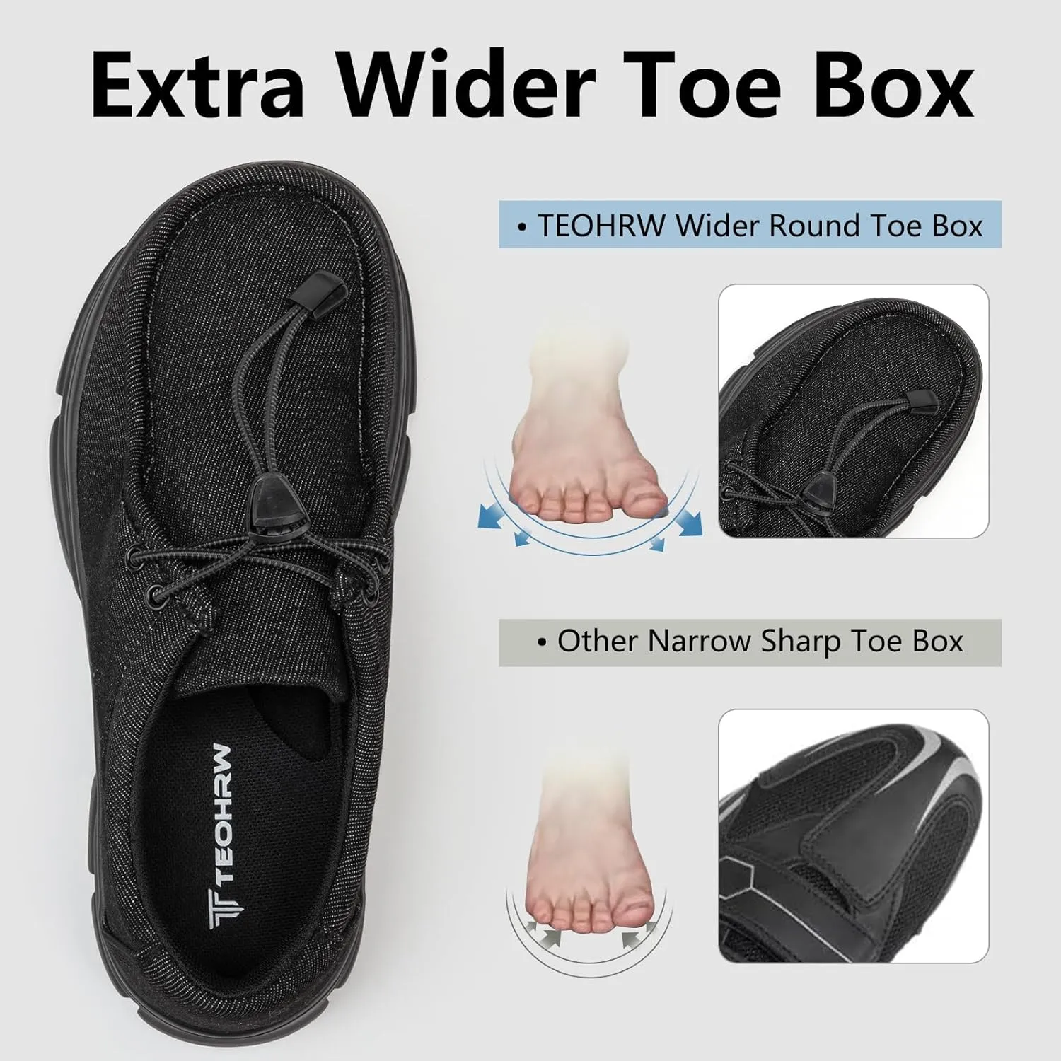 Men Extra Wide Shoes Casual Loafers Slip On Comfortable and Breathable Boat Shoes with Arch Support Insole
