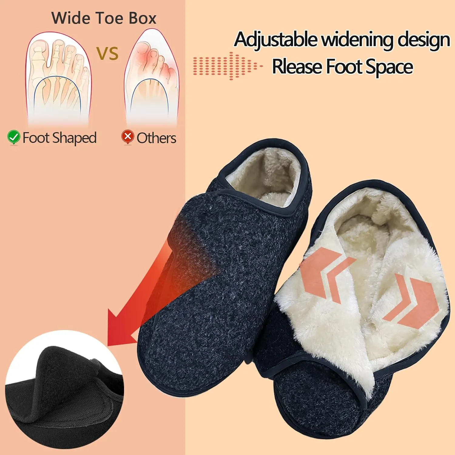 Men Women Diabetic Shoes - Adjustable Magic Stickers Cotton Shoes for Swollen Feet, Wide Feet, Arthritis, Big Toes, Post Op
