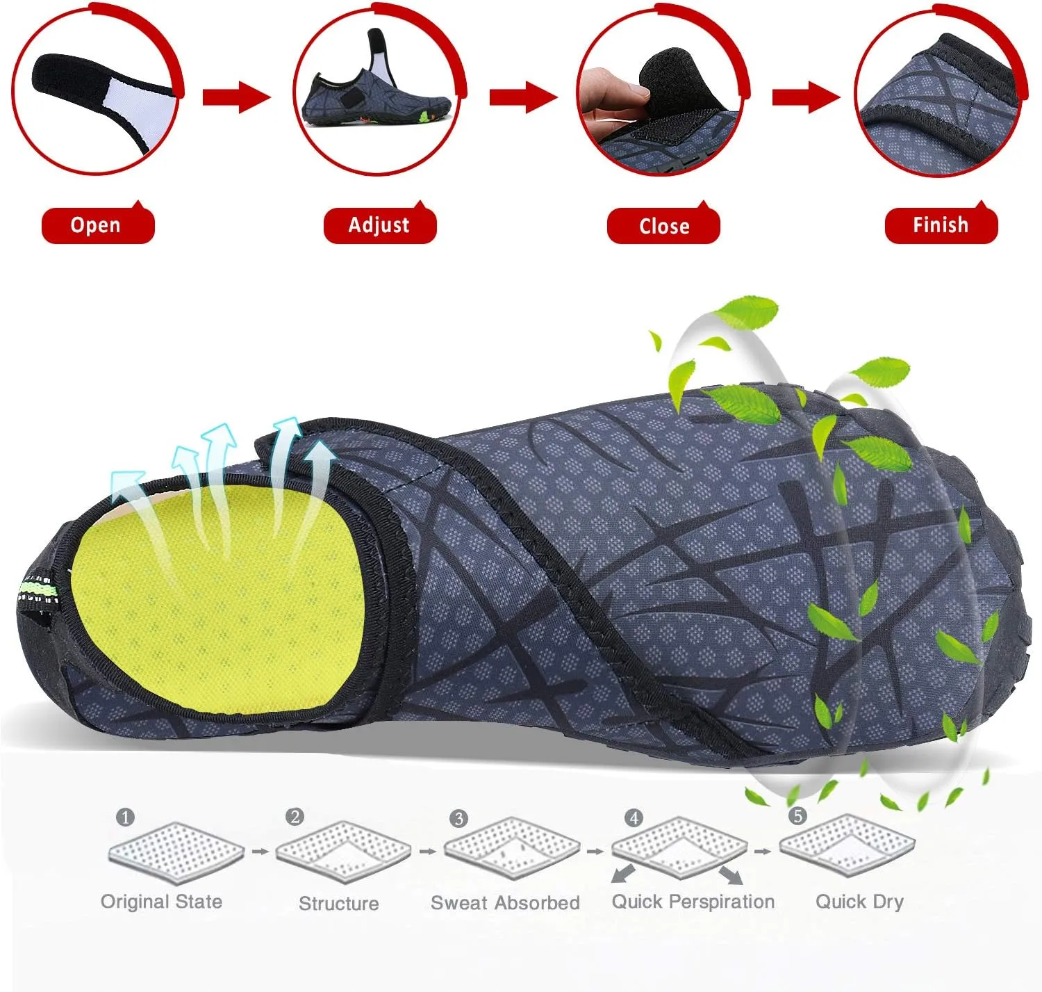 Men Women Water Sports Shoes Slip-on Quick Dry Aqua Swim Shoes for Pool Beach Surf Walking Water Park
