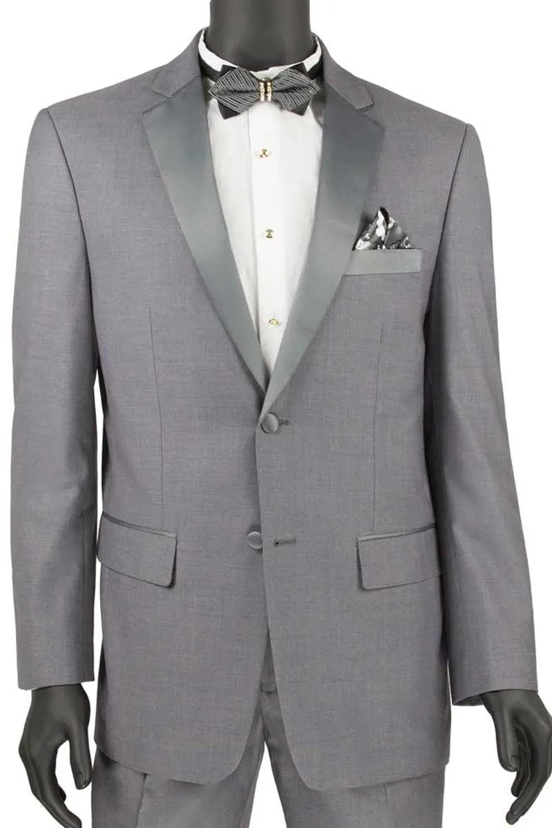 Mens 2 Button Slim Fit Notch Tuxedo in Grey
