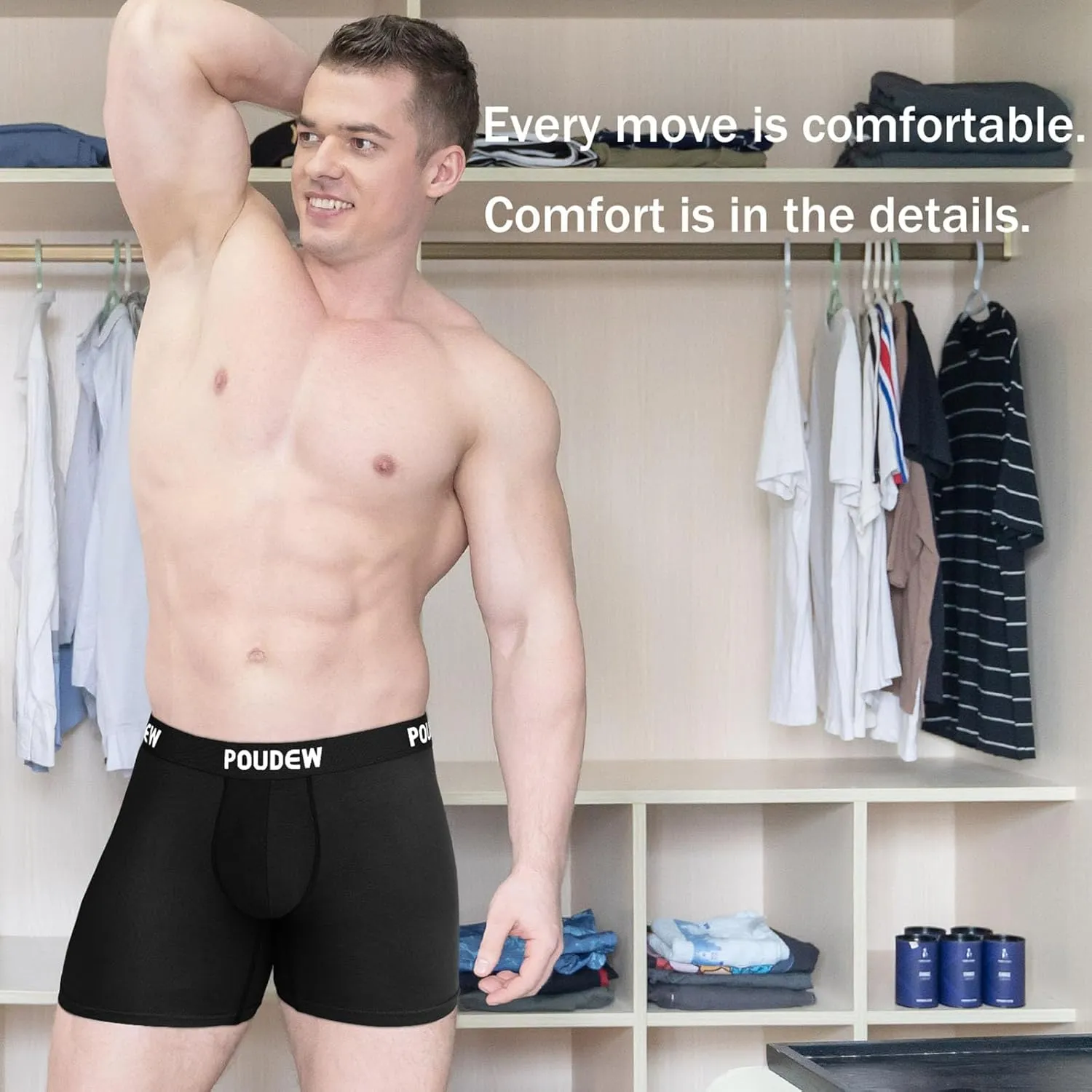 Men's Breathable Viscose Moisture Wicking No Roll Waistband Tagless Underwear Boxer Briefs, Pack of 5