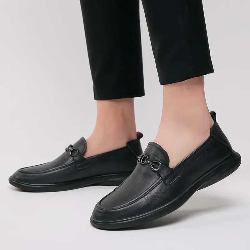 Men's Business Casual Shoes Round Toe Rubber Shoes Comfortable Breathable Versatile Flat-Soled Slip-on Shoes for Men
