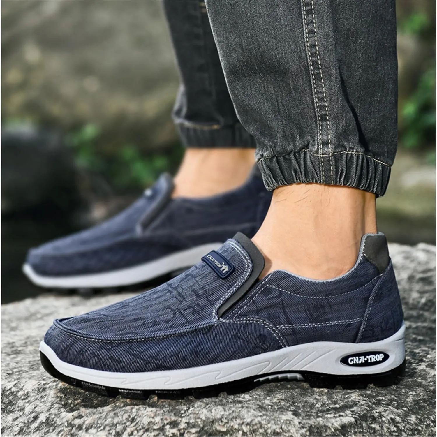 Men's Canvas Slip-On Casual Flat Loafers,Retro Lightweight Breathable Causal Deck Shoes Outdoor Soft Sole Walking Sneakers Orthopedic Non-Slip Boat Driving Shoes