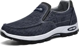Men's Canvas Slip-On Casual Flat Loafers,Retro Lightweight Breathable Causal Deck Shoes Outdoor Soft Sole Walking Sneakers Orthopedic Non-Slip Boat Driving Shoes