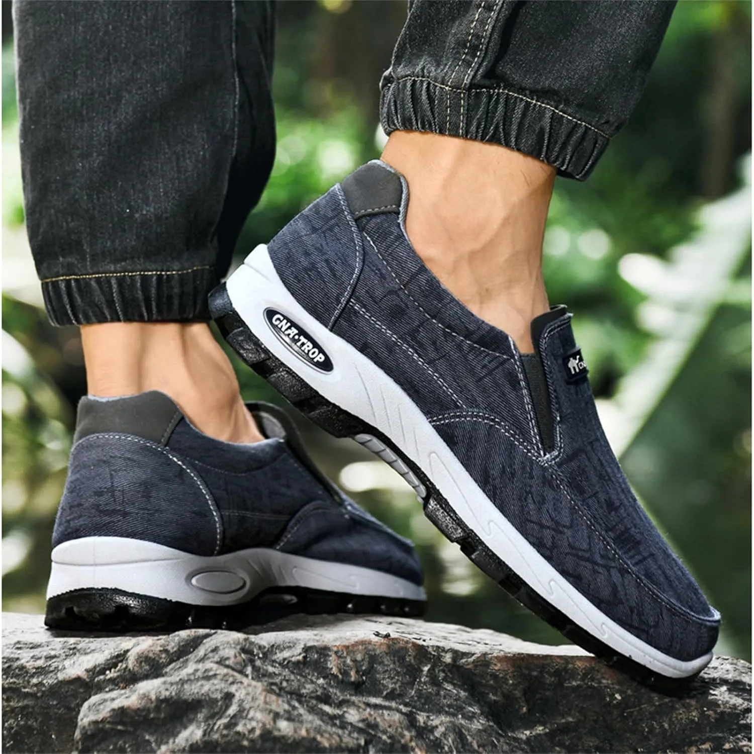 Men's Canvas Slip-On Casual Flat Loafers,Retro Lightweight Breathable Causal Deck Shoes Outdoor Soft Sole Walking Sneakers Orthopedic Non-Slip Boat Driving Shoes