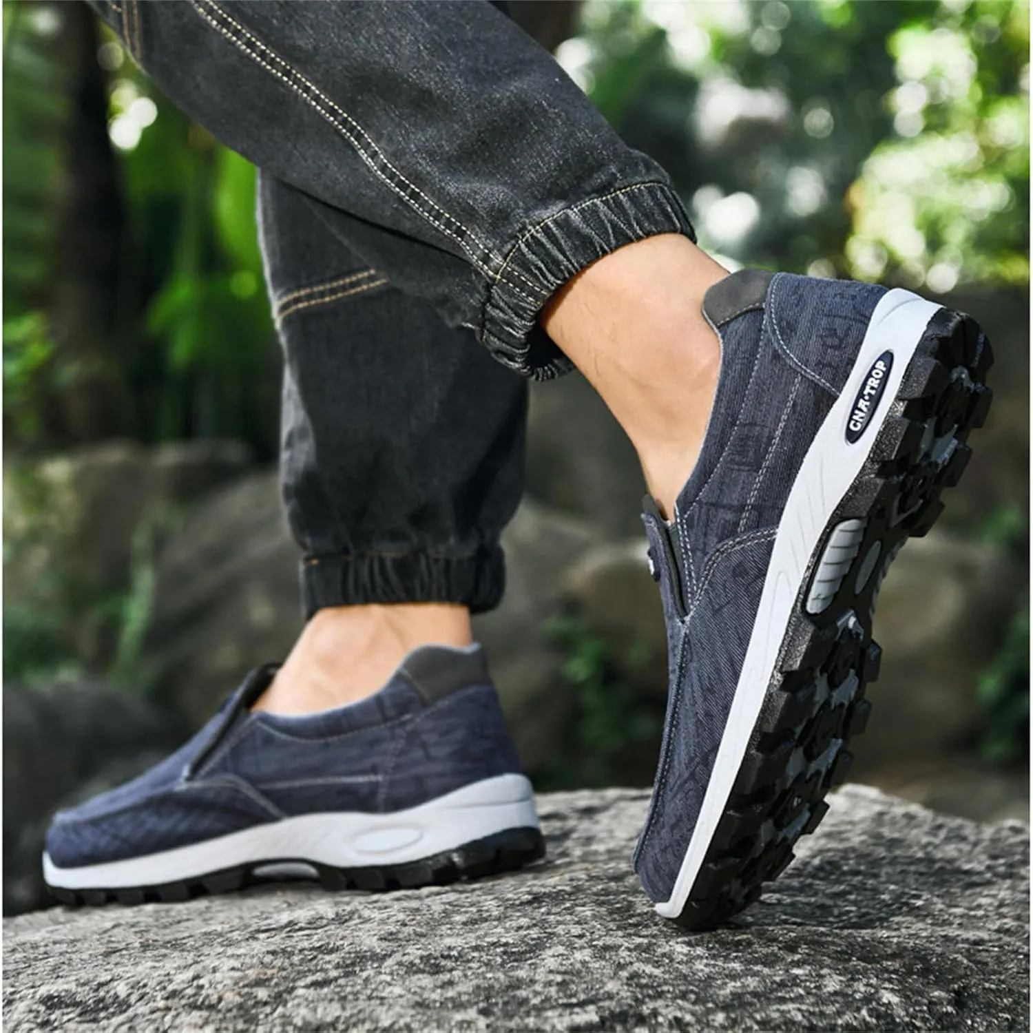 Men's Canvas Slip-On Casual Flat Loafers,Retro Lightweight Breathable Causal Deck Shoes Outdoor Soft Sole Walking Sneakers Orthopedic Non-Slip Boat Driving Shoes