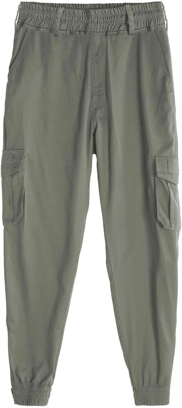 Men's Casual Active Cargo Pants Slim Fit Tapered Zip Up Bottom Joggers Elastic Waist Running Sweatpants with Pockets