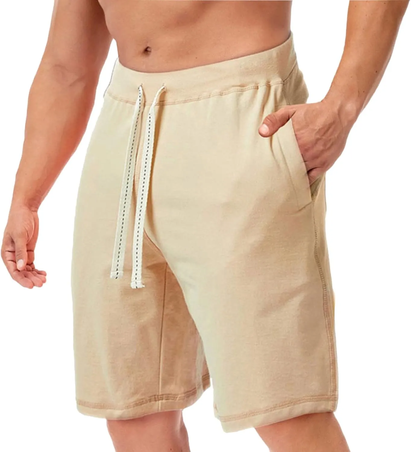 Mens Casual Shorts for Summer Beach Elastic Waist Drawstring Breathable Workout Short Pants Walking Exercise Trunks