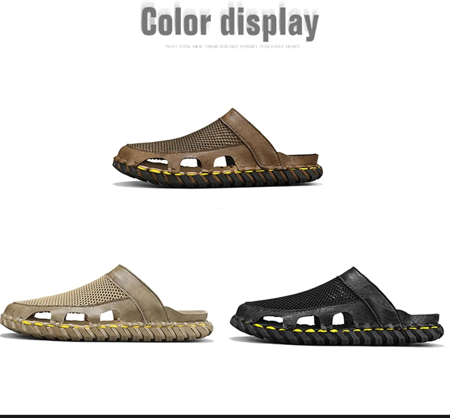 Men's Closed Flat Slippers Mesh Hollow Breathable Handmade Muller Clogs Leisure Outdoor Sports Walking Beach Waterproof Sandals