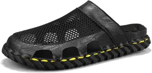 Men's Closed Flat Slippers Mesh Hollow Breathable Handmade Muller Clogs Leisure Outdoor Sports Walking Beach Waterproof Sandals