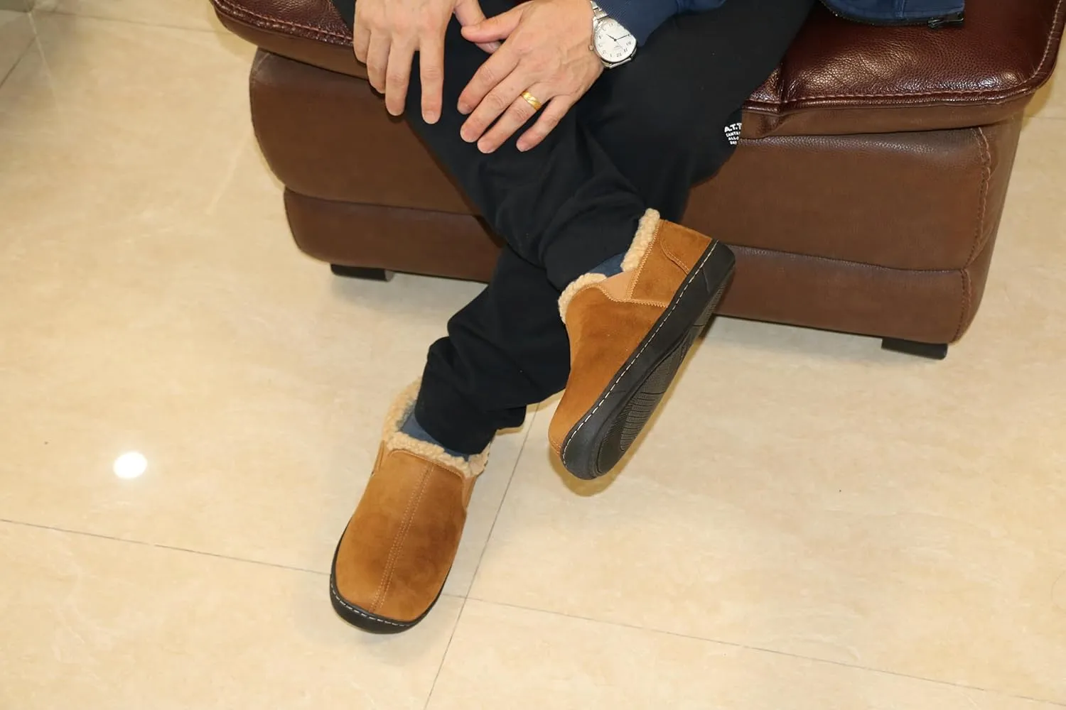 Men's Comfort Slippers,Memory Foam Loafer Shoes with Wool Blend Lining