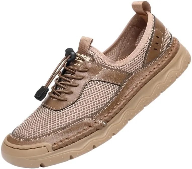 Men's Cutout Mesh Handmade Flat Casual Loafers Men's Leather Platform Chunky Penny Moccasins Breathable Wide Width Comfortable