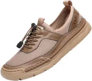 Men's Cutout Mesh Handmade Flat Casual Loafers Men's Leather Platform Chunky Penny Moccasins Breathable Wide Width Comfortable