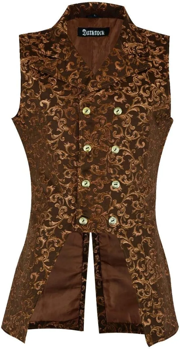 Men's Double Breasted Governor Vest Waistcoat VTG Brocade Gothic Steampunk Victorian Suit Vest