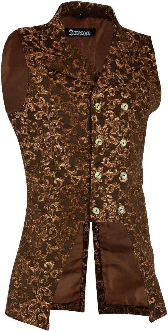 Men's Double Breasted Governor Vest Waistcoat VTG Brocade Gothic Steampunk Victorian Suit Vest