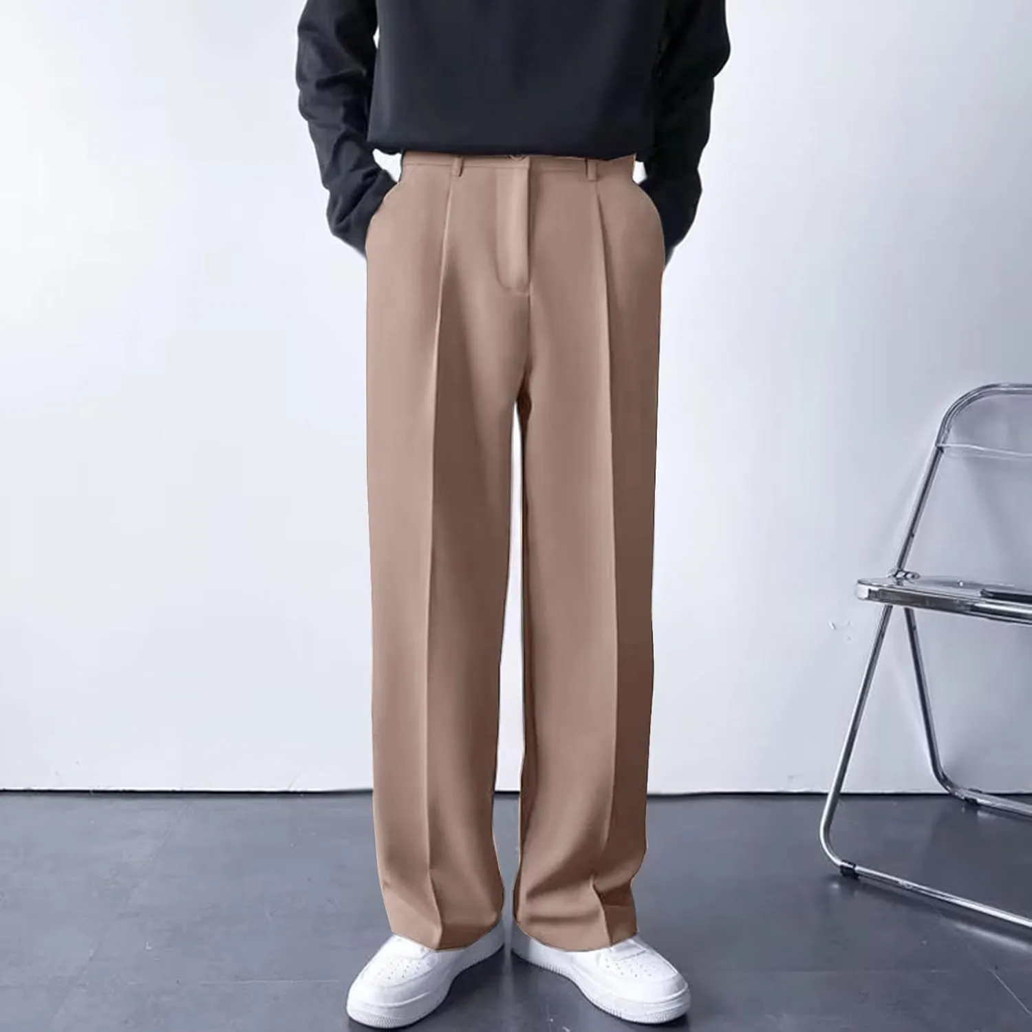 Mens Dress Pants Stretch Classic Fit Dress Pants Pleated Front Casual Pant Dress Pants Straight Fit Pants