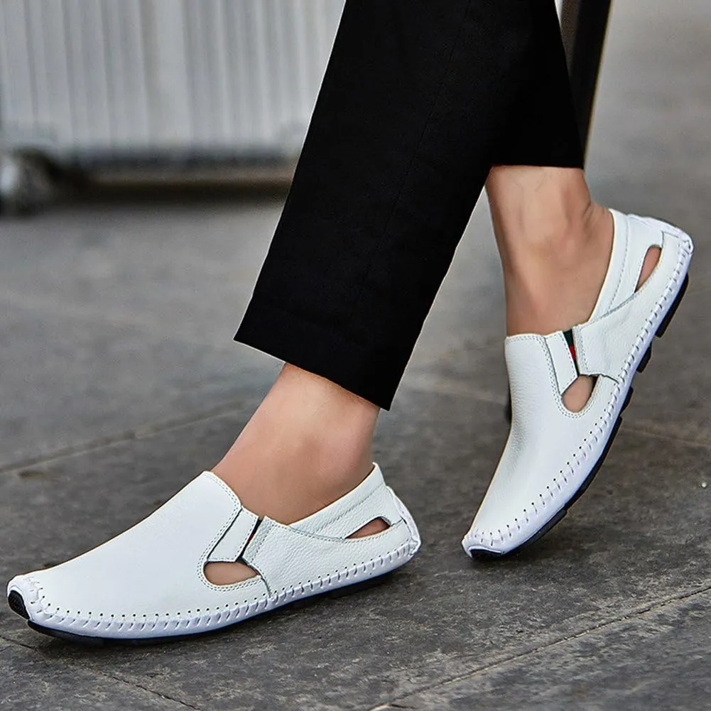 Men's Driving Shoes Leather Fashion Slipper Casual Slip on Loafers Shoes in Summer